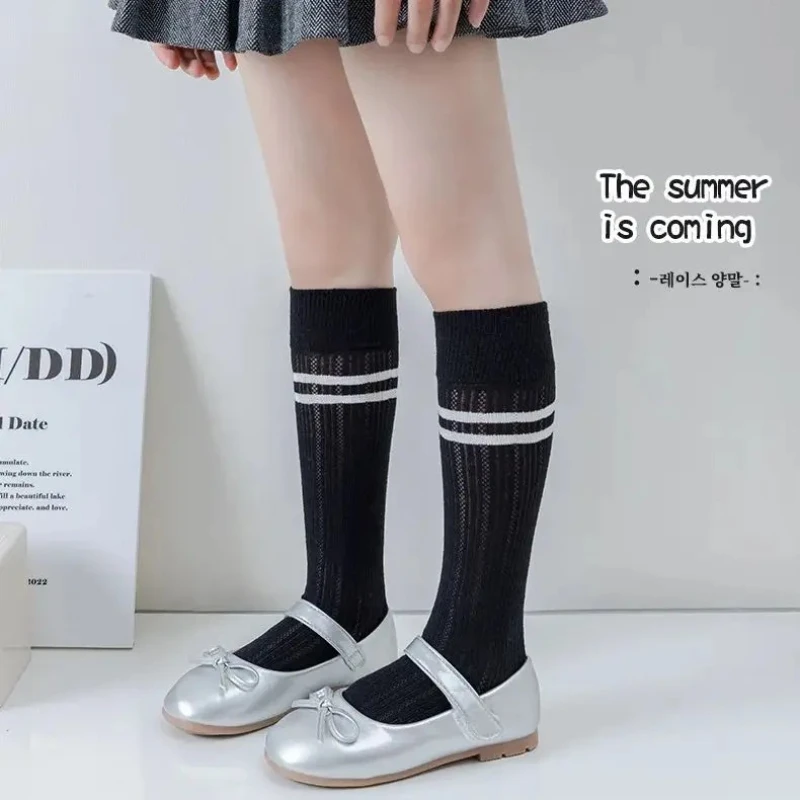 Girls Cotton Socks 2025 Summer Long Socks Children Bow Cute Solid Mesh Breathable Thigh Socks