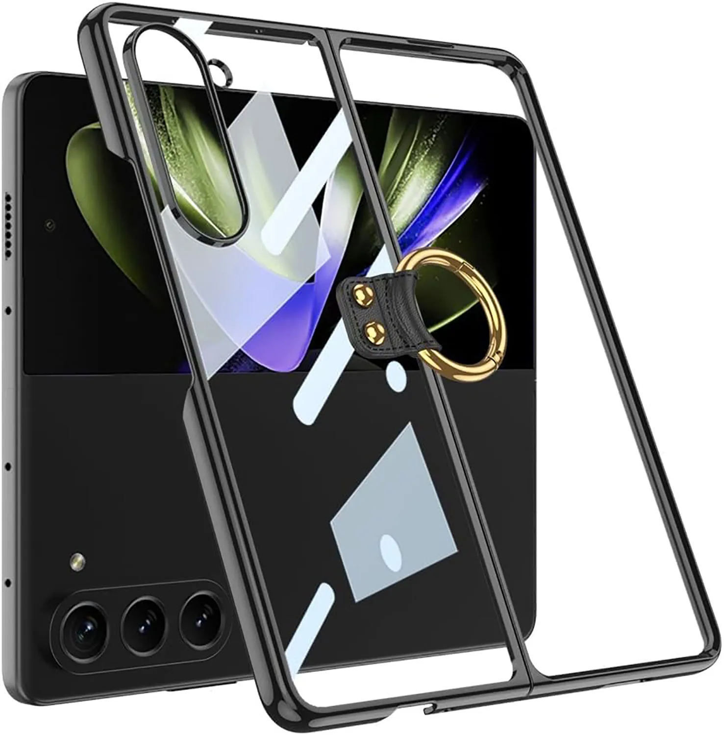 

Чехол для Samsung Galaxy Z Fold 5 Чехол с кольцом, кристально твердый ПК Чехол Galaxy Z Fold 5 с гальваническим кольцом в качестве подставки Прозрачный чехол для Samsung Galaxy Z Fold 5 5G 2023