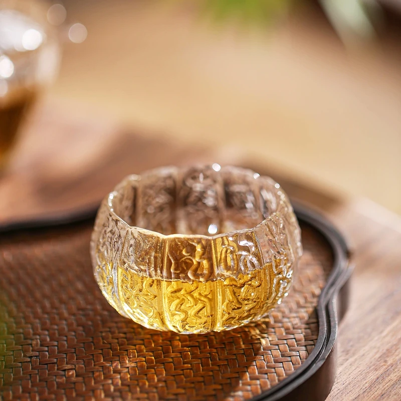 Pumpkin Glass Gaiwan, Covered Tea Cup, Large Tea Bowl, Traditional Chinese Kung Fu Set