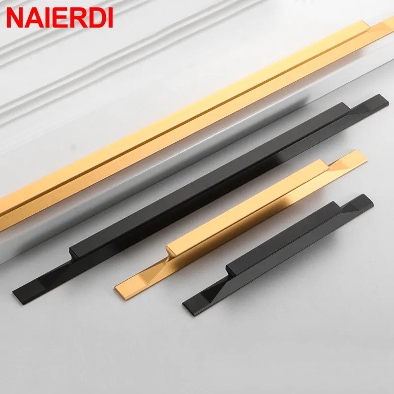 NAIERDI ยาวเฟอร์นิเจอร์ Handles สีดำ Golden ตู้ตู้เสื้อผ้าดึงอลูมิเนียมตู้ครัวดึง Handles สำหรับตู้ลิ้นชัก 1