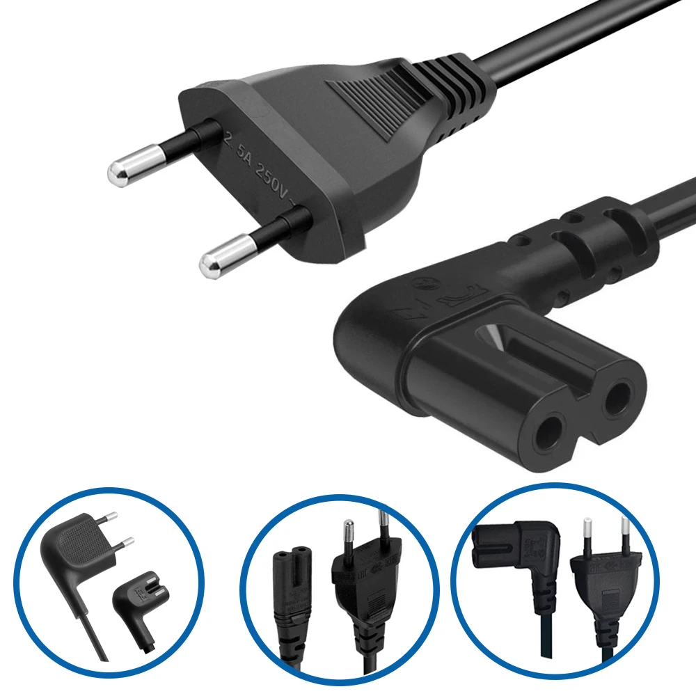 Universal Euro 2-Prong Plug to Figure 8 Power Cable with Copper Conductor