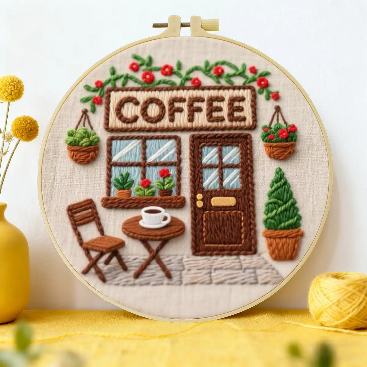 1 Stück 20X20CM/15X15CM 7,87/6,3 Zoll Kaffeehaus-Stickerei-Starter-Kit DIY-Kit DIY-Stickerei-Set Handarbeiten Nadelkunst