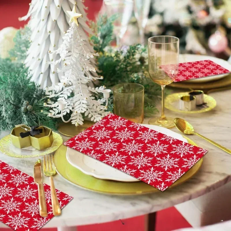 20pcs 34.2*40.6cm 2-Ply Large Size Christmas Long Paper Napkins Snowflake Red Printed Coloured Paper Placemats
