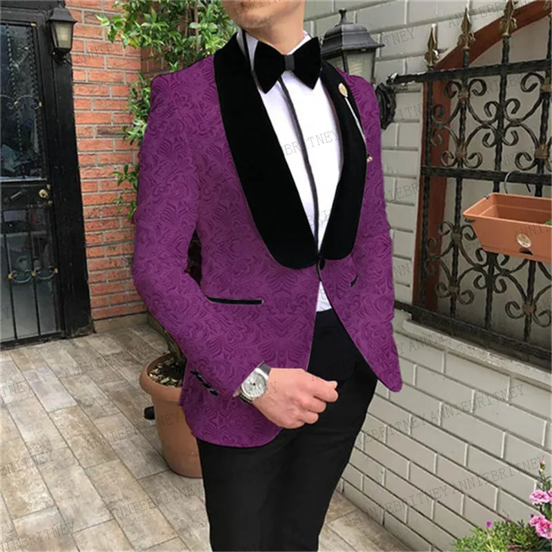 traje de chaqueta y pantalon en jacquard lila
