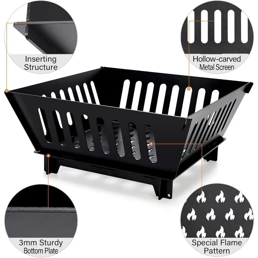 Foldable Portable Plug Fire Pit, Outdoor Fire Pit, Suitable for Outdoor Wood Burning, Pit with Storage Bag, 17 Inch