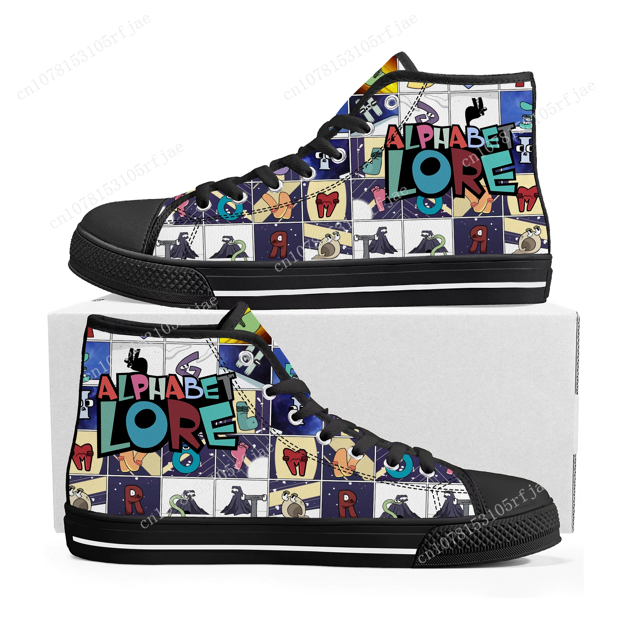 

Alphabet Lore High Top Sneakers Hot Cartoon Game Mens Womens Teenager High Quality Canvas Sneaker Custom Built Couple Shoes