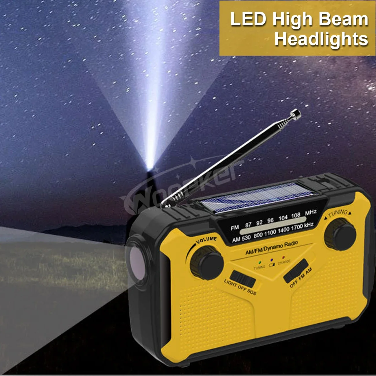 E09 Emergency Radio Output 5V/2A AM/FM Radio Solar Hand Crank USB Rechargeable Torch Reading LED Lamp SOS Alarm Power Bank