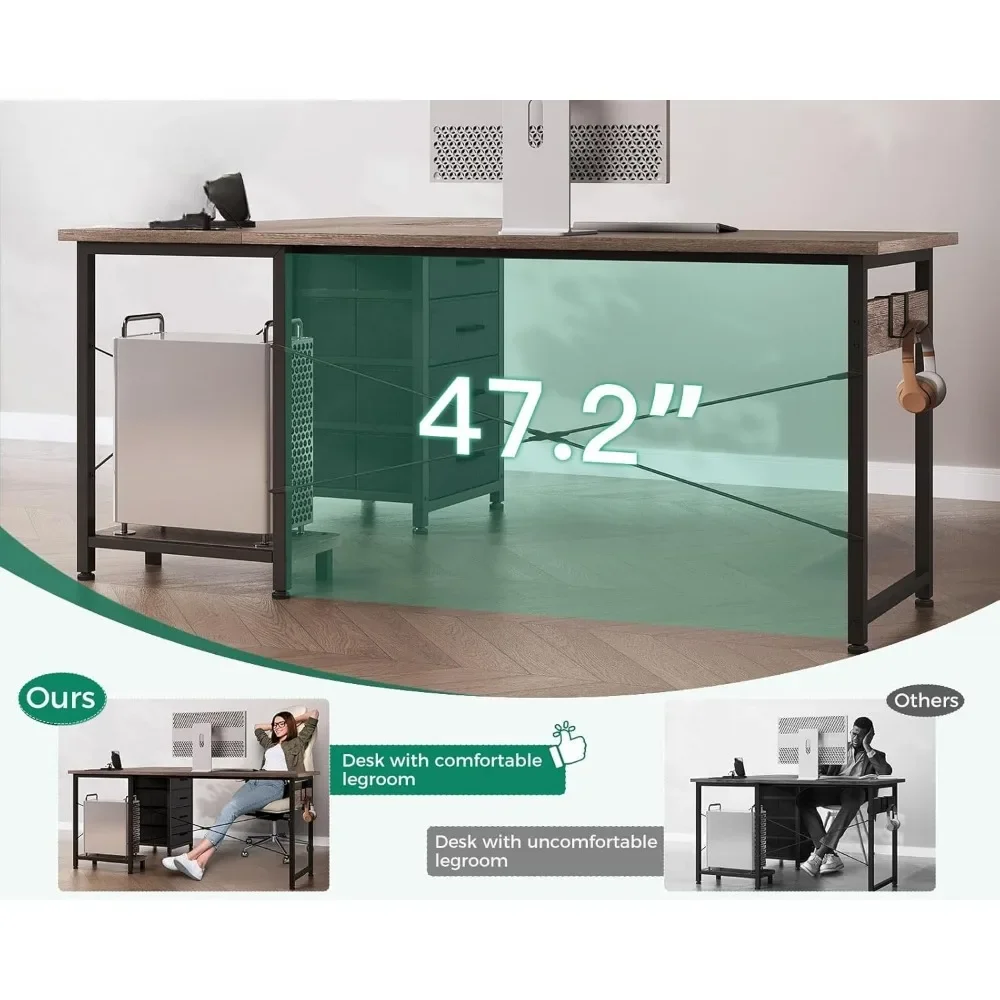 61" L Shaped Desk with 4 Tier Drawers, Power Outlets, Computer Desk with USB Charging Port and Host Stand 5