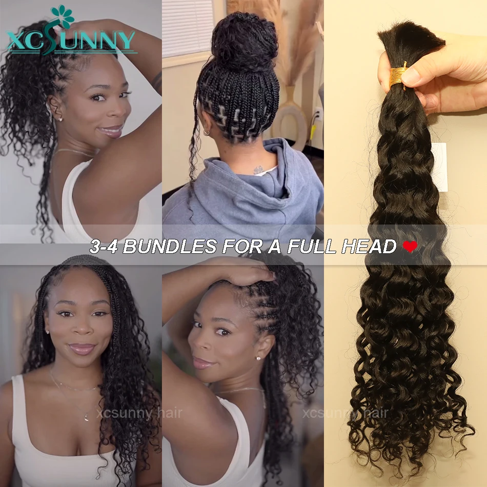 Bulk Human Hair For Braiding Wet and Wavy Curly No Weft Burmese Bulk Human Hair Extensions Double Drawn Boho Braids human hair braids