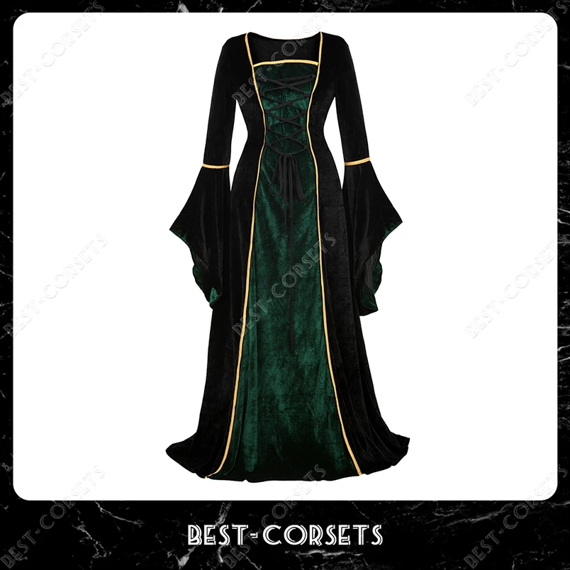 

Medieval Dress for Women Adult Long Sleeves Vintage Gown Victorian Renaissance Dress Puffy Halloween Costume Cosplay