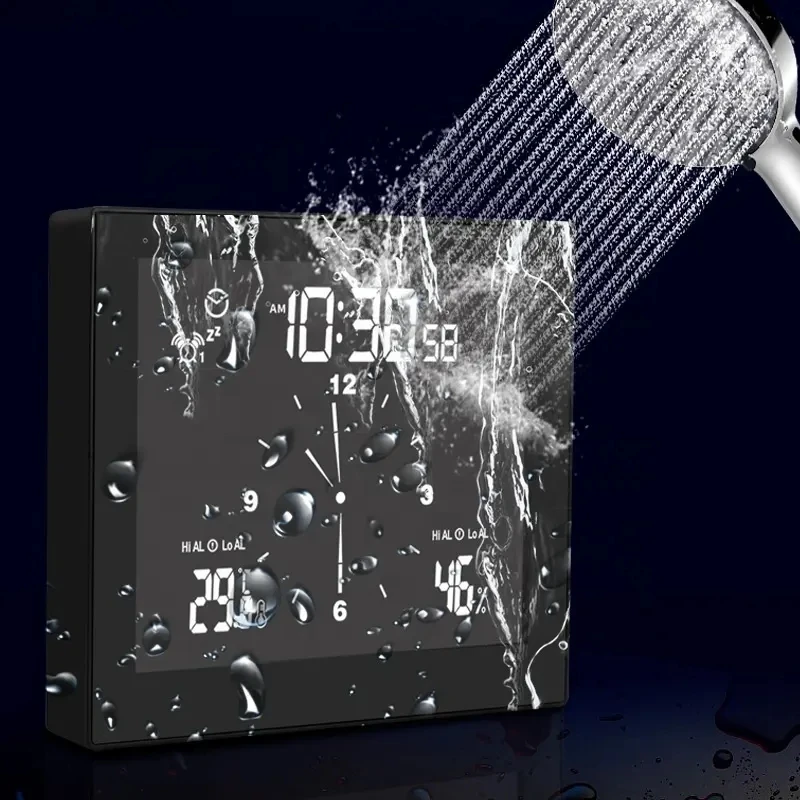 Multifunctional Temperature and Humidity Alarm Clock Waterproof Digital Countdown Wall Clock Suction Cup Bathroom
