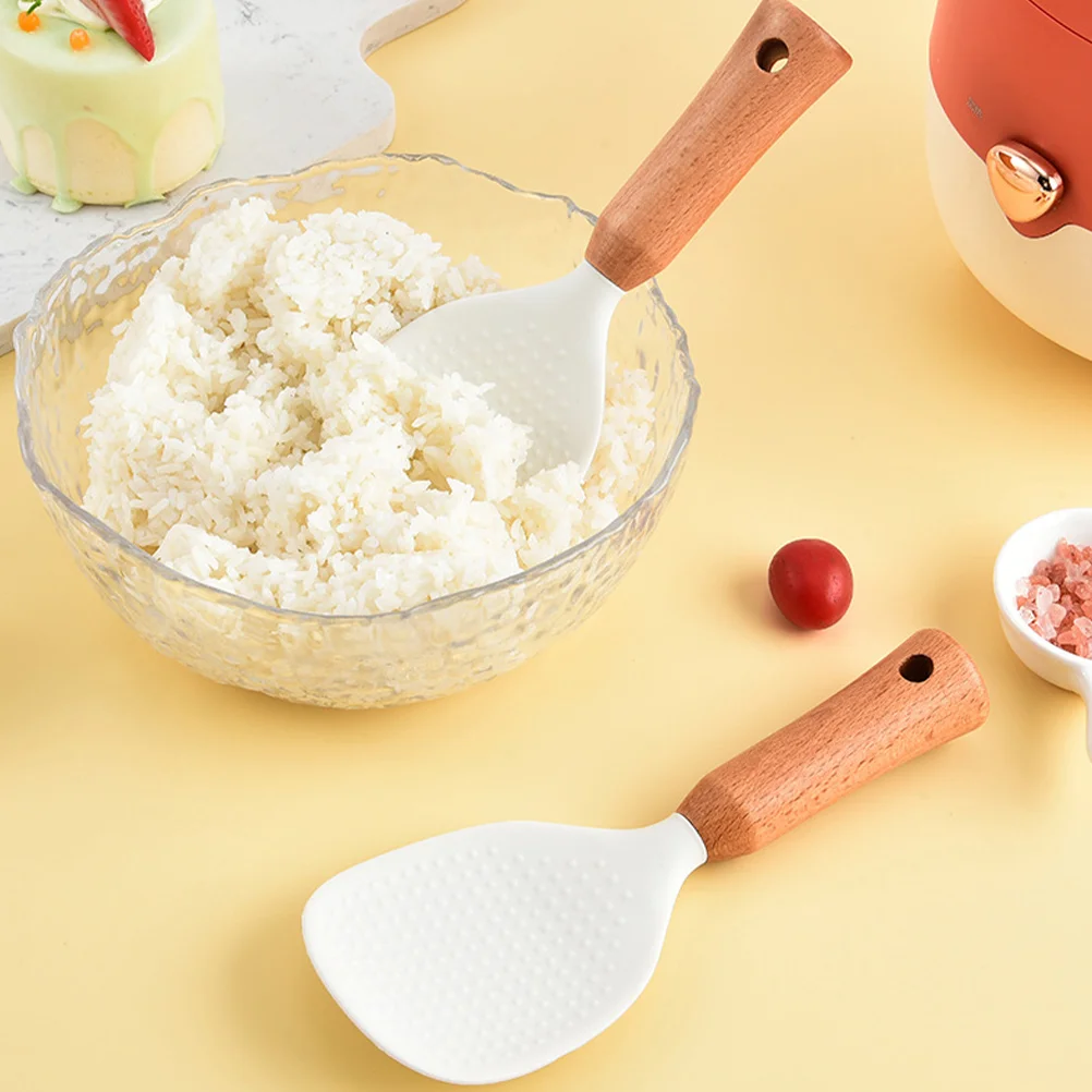 

Silicone Rice Spoon Non-Stick Rice Spatula Stand Up Rice Paddle Shovel Cooking Scoop With Wooden Handle Kitchen Gadgets
