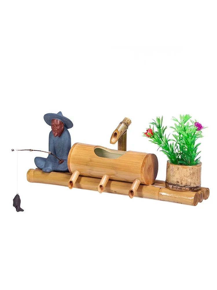 Bamboo Aquarium Water Recycling Feng Shui Decoration Tube Water Fountain Stone Trough Filter Office Desktop Furnishings