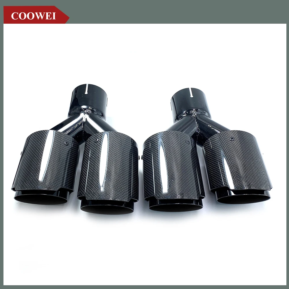 1PairLRUniversalDualGlossyBlackAutomobileExhaustPipeMufflerPipeCarbonFiberExhaust