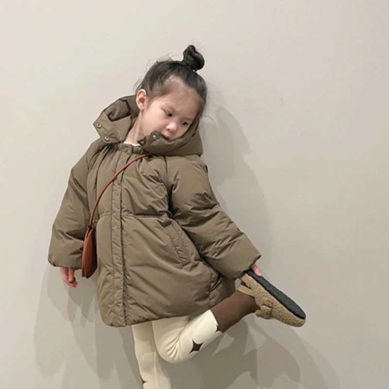 

Girls Down Coat Jacket Cotton Windbreak 2023 Coffee Warm Plus Thicken Velvet Winter Outwear Children's Clothing