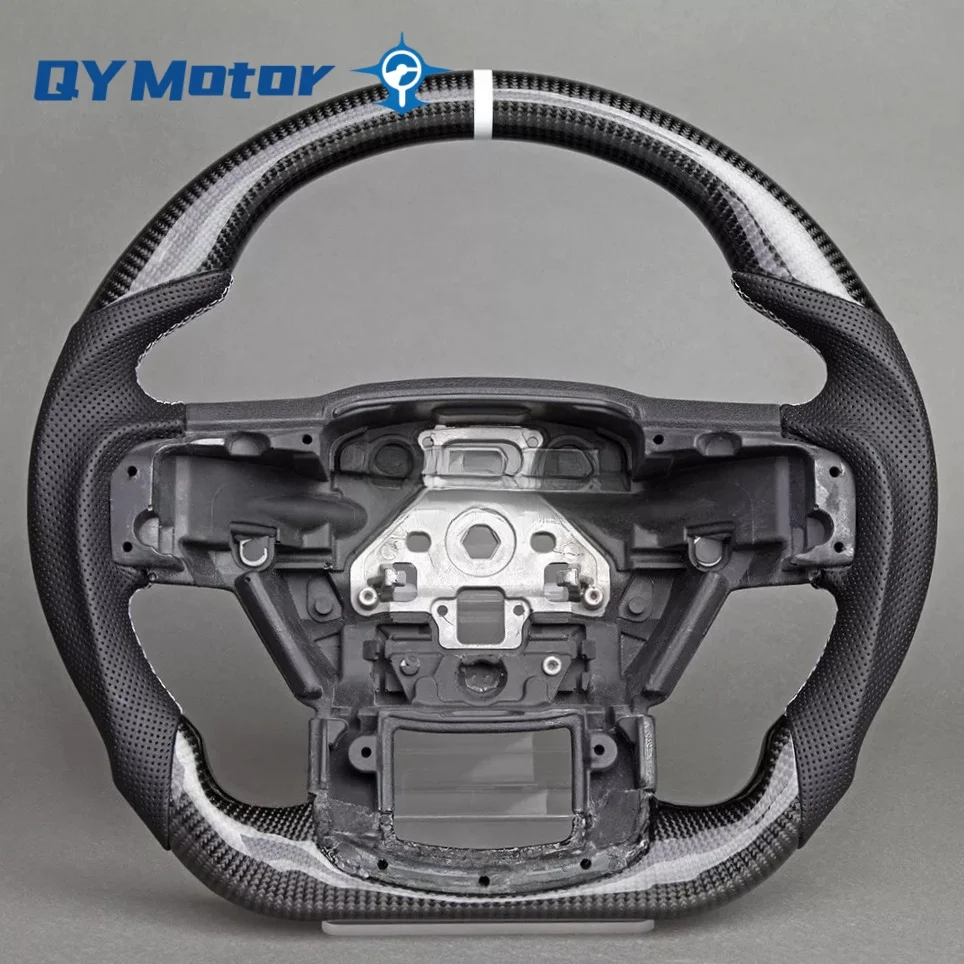 실제 탄소 섬유 스티어링 휠, 포드 F150 F-150 랩터 2015-2020 에 적합, 맞춤형 스티어링 휠, 화이트 스트라이프