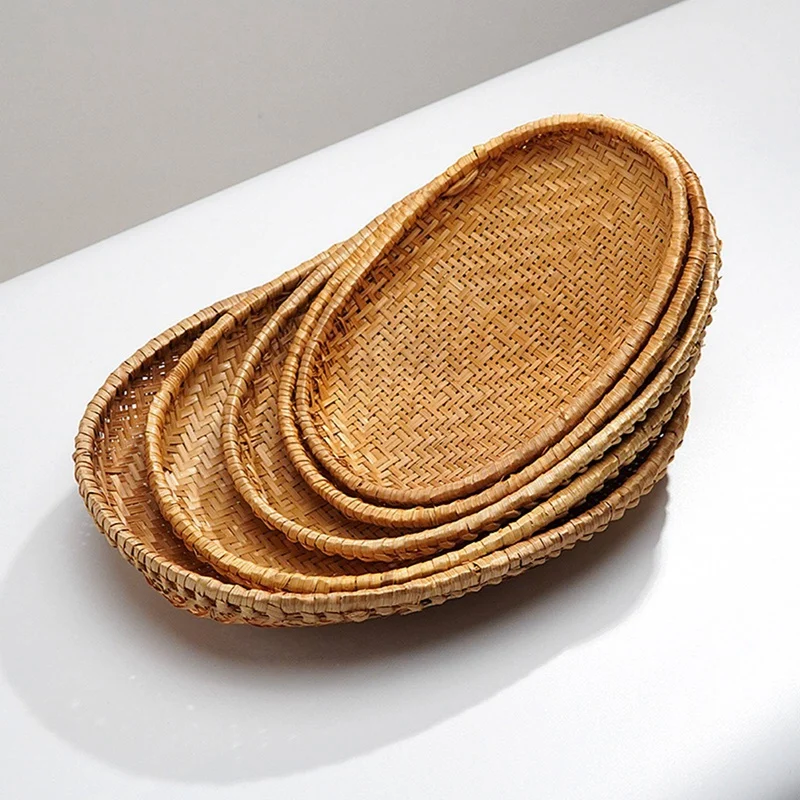 Handmade Weaving Bamboo Storage Trays for Kitchen