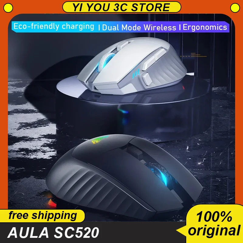 

Aula Sc520 Rgb 2mode Gaming Mouse 2.4g Wirelees Type-c Wired 10000 Dpi Adjustable E-sports Macros For Gaming Computer Desktop