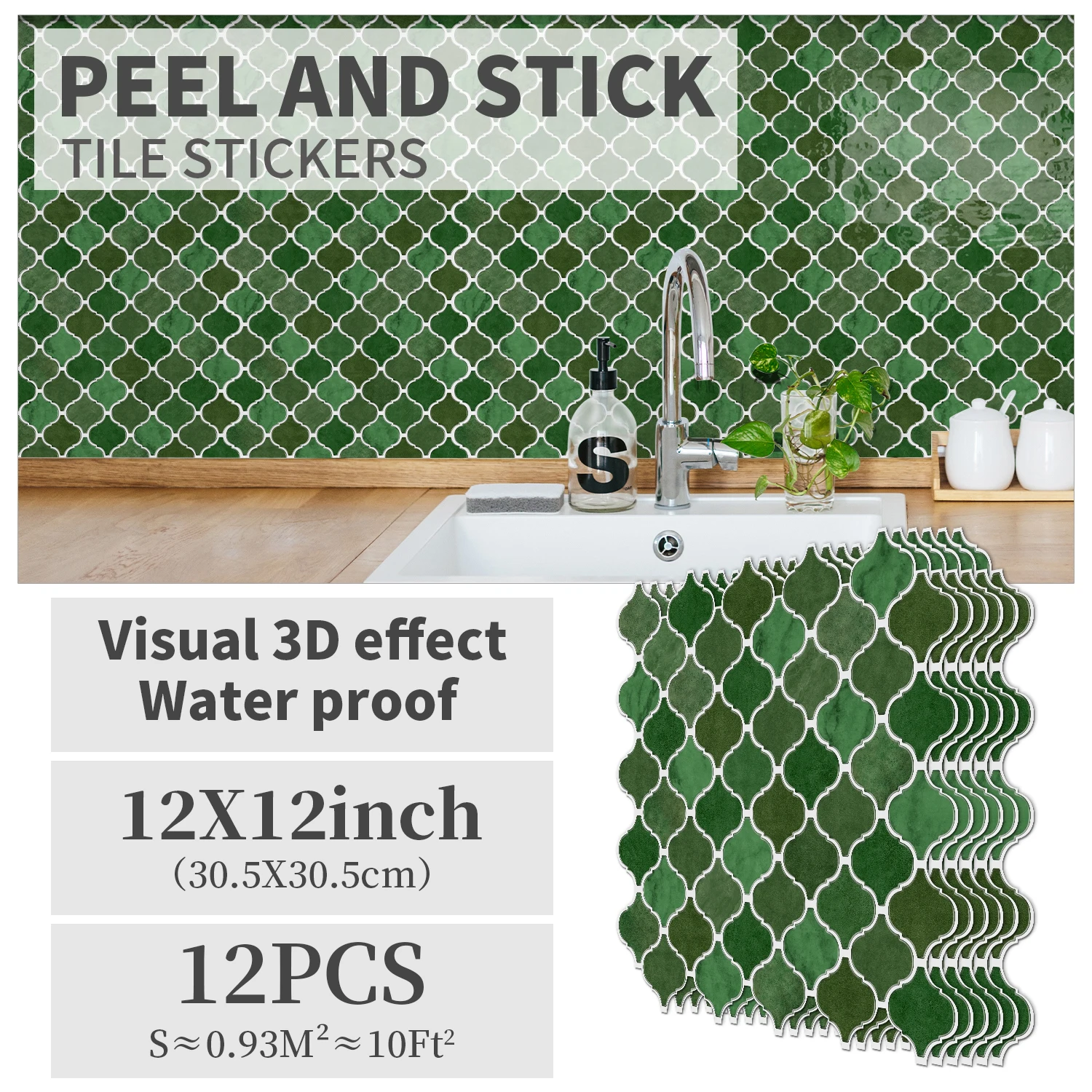 Splice Sticker Green DIY Splicing Tile Stickers Waterproof Self-Adhesive Room Decor ...