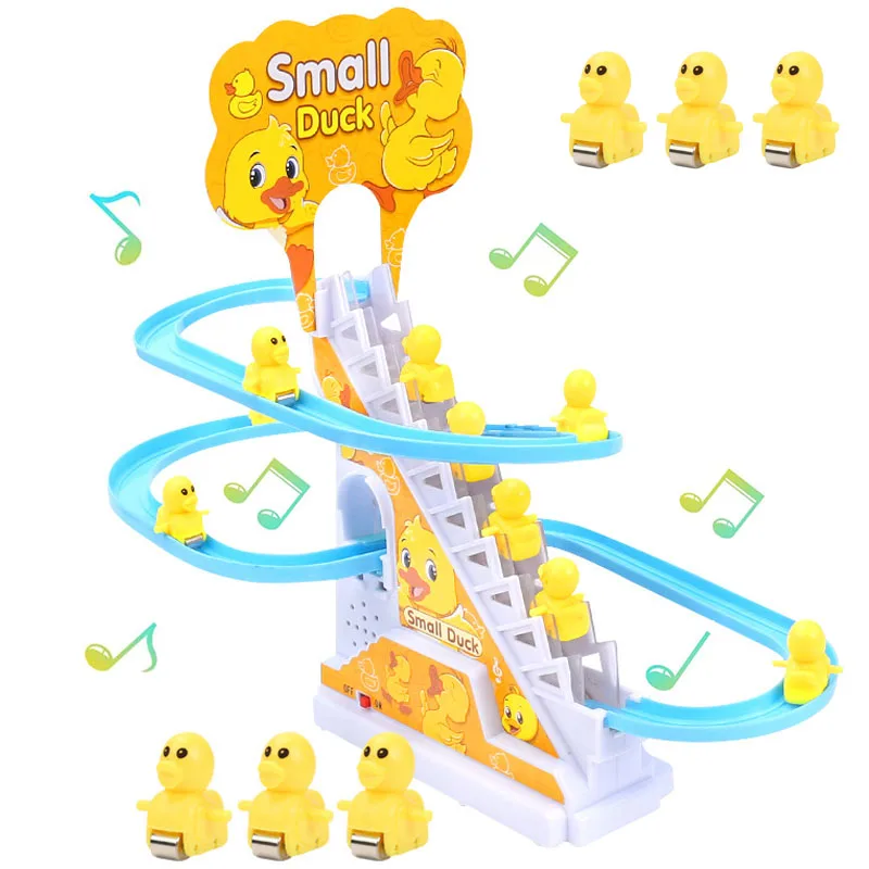 Electric Duck Track Rail Racing Slide Piggy Climbing Stairs Baby Toy LED Lights Musical Slide Roller Coaster Toys for Gift 3
