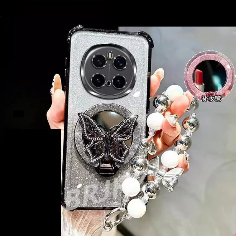 Mirror Shockproof Magnetic Butterfly Phone Holder Bracelet Case Cover