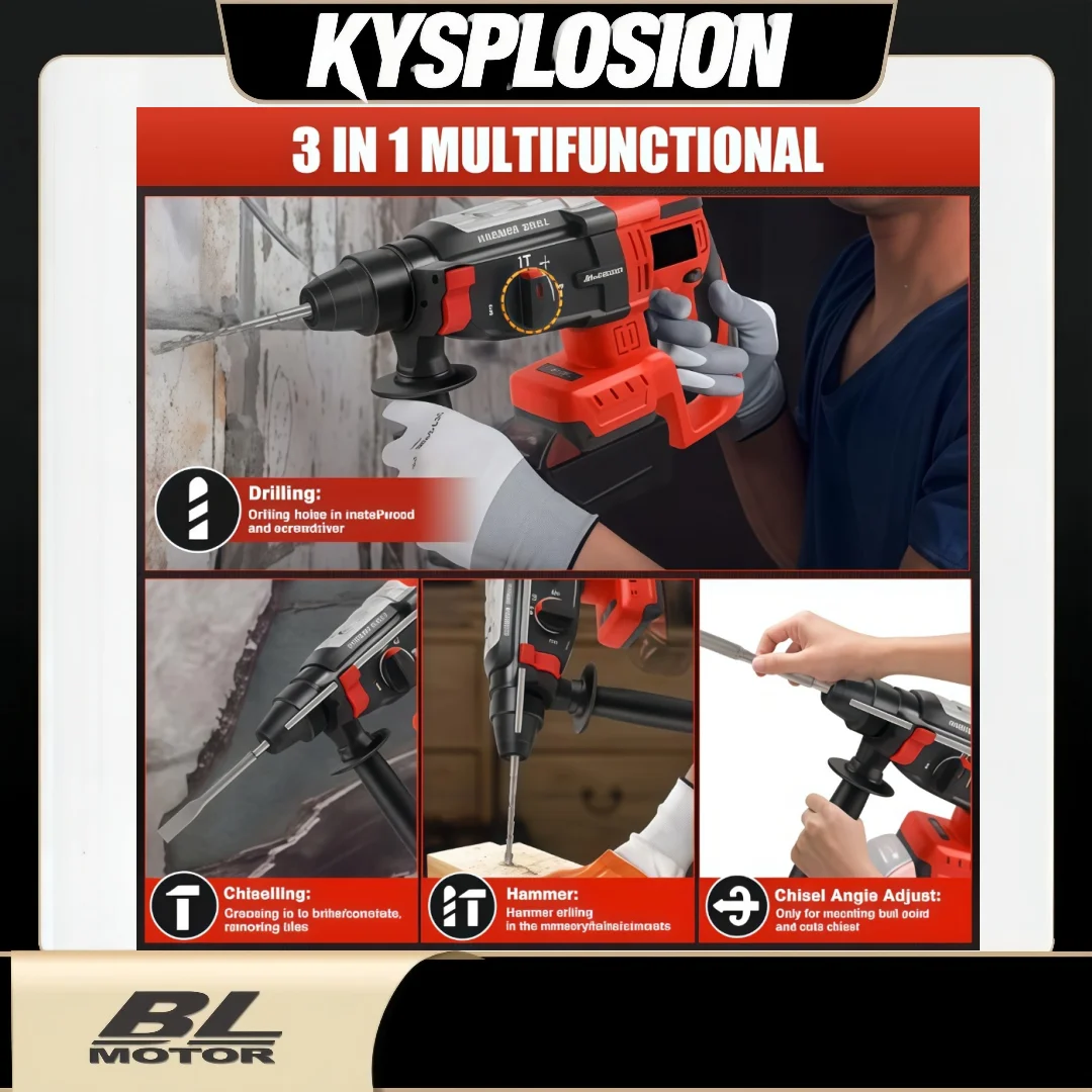 SDS-Plus Rotary Hammer Drill for Milwaukee M18 Battery 2.6J Impact Brushless Hammer Drill with 4 Mode power tool