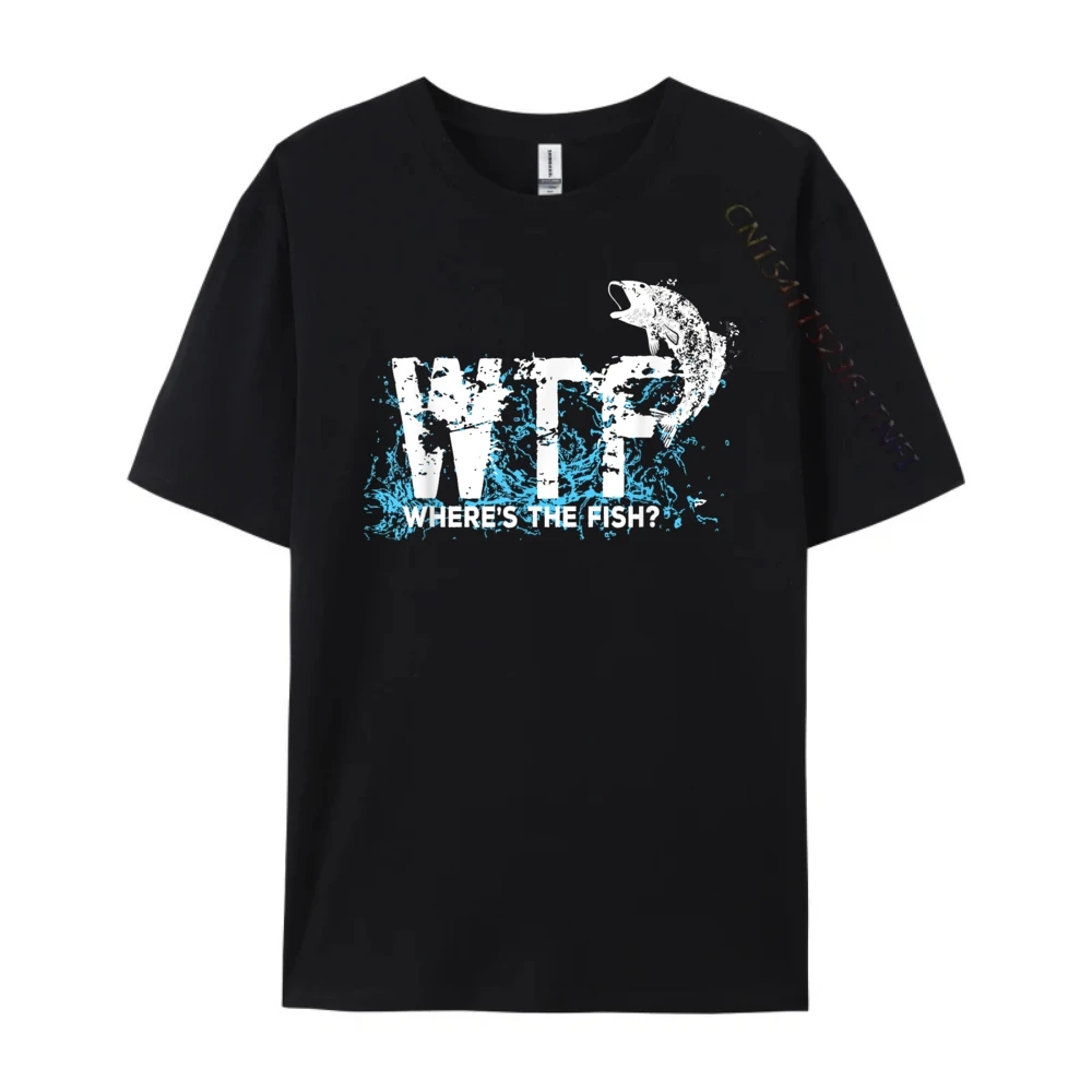 Crazy T-shirts Family Round Collar Funny WTF Where Is The All Cotton Mens Tops & Tees Slogan Short Sleeve Tee Shirts Funny WTF Where Is The Fish Fishing Fishermen black