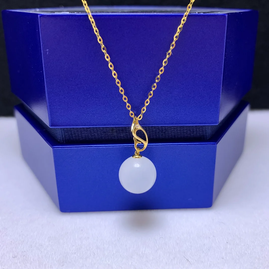 

SHILOVEM 18k yellow gold natural White Jasper pendants none necklace classic wholesale Fine women gift round new yzz101087665hby