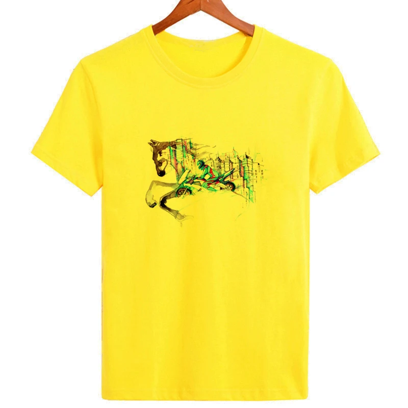 

Hand-painted Racing Horse Creative Design T-shirt New Men's Summer Top Short Sleeve Popular Fashion Men's Shirt B1-72