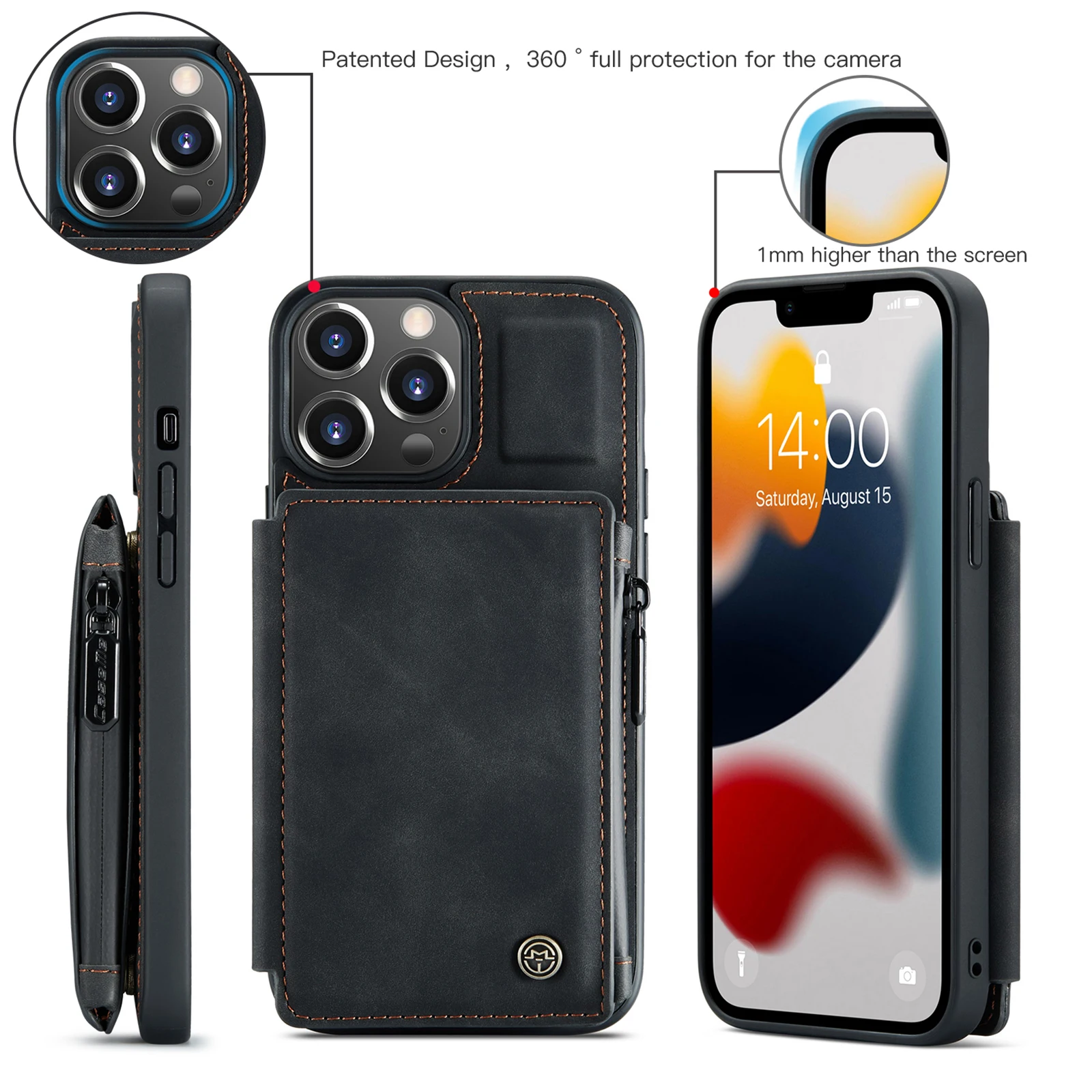 

leather phone case for iphone 11PRO/12/13/14promax 14plus anti-theft swipe card Samsung S22 note20 waterproof phone back cover