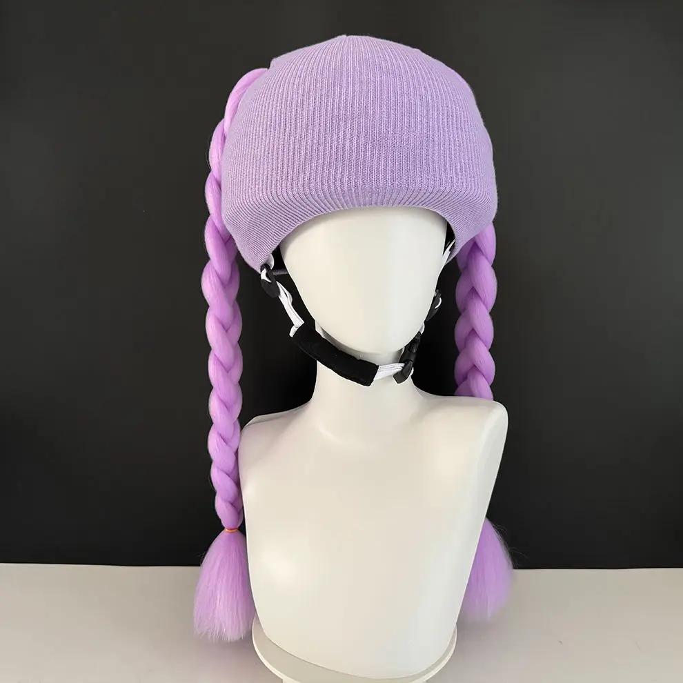 Ski Helmet Dual Pigtail Ponytail Headgear Wig Braids Hats Motorcycle Helmet Knitted Hood for Women Decoration