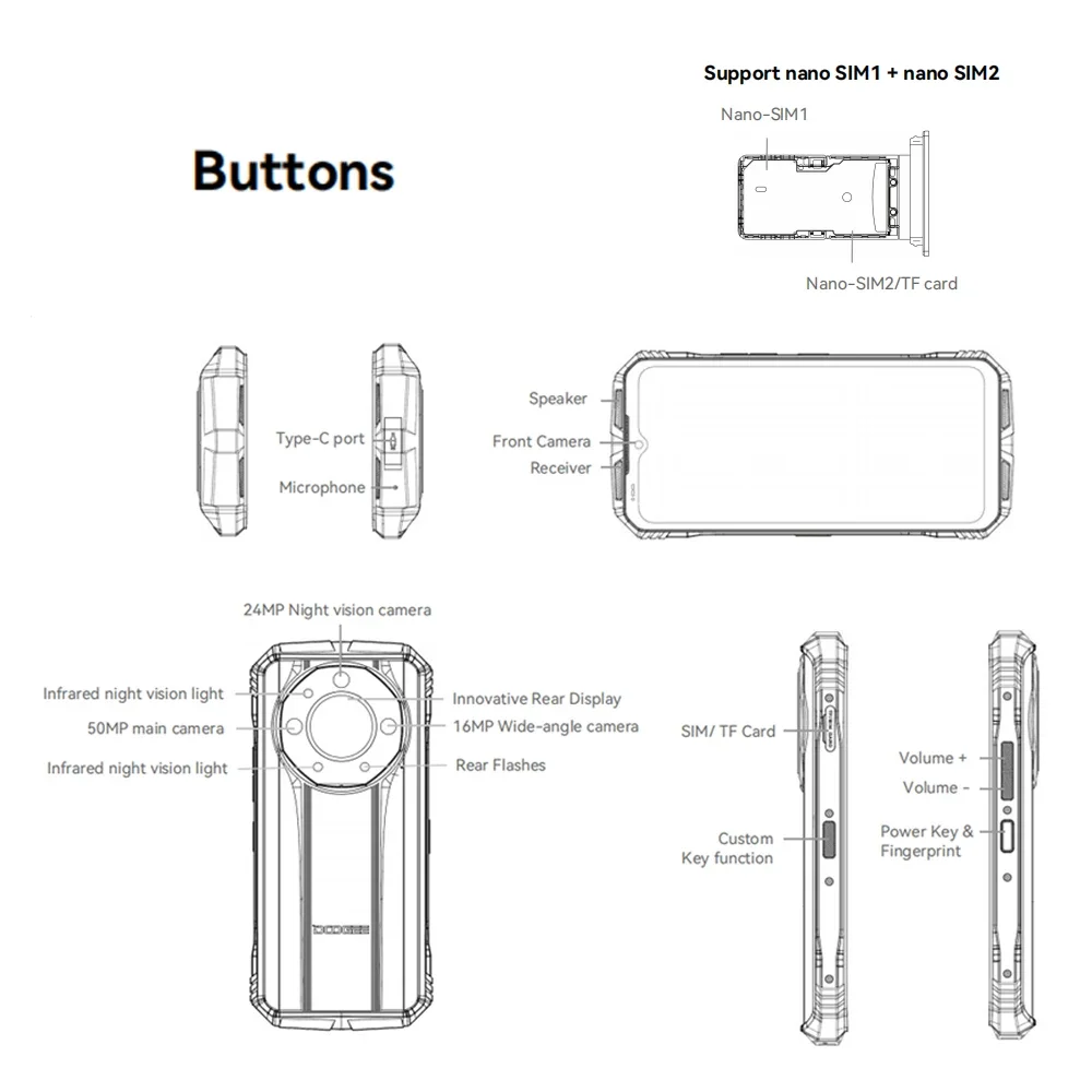DOOGEE S110 Rugged Smartphone Android 13.0 12GB+256GB Mobile Phone 6.58 Inch 120Hz 50MP 10800mAh 66W Fast Charging Cellphone NFC