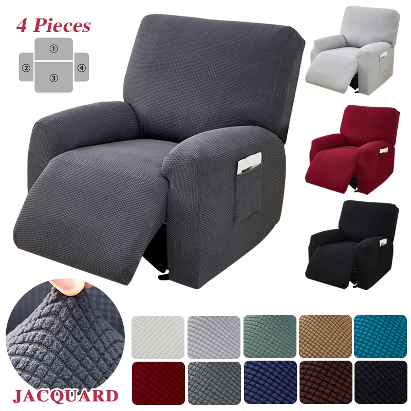 4Pcs Jacquard Recliner Sofa Cover 1 Seater Stretch Single Armchair Cover Sofa Slipcover Furniture Protector Anti-Dust chair cover sofa cover furniture cover