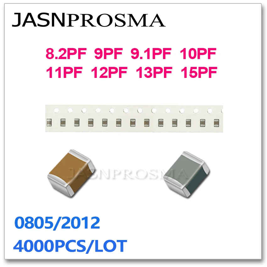 

JASNPROSMA 4000 шт. 0805 2012 COG/NPO RoHS 0.5% 5% 8.2PF 9PF 9.1PF 10PF 11PF 12PF 13PF 15PF J 50V фотоконденсатор