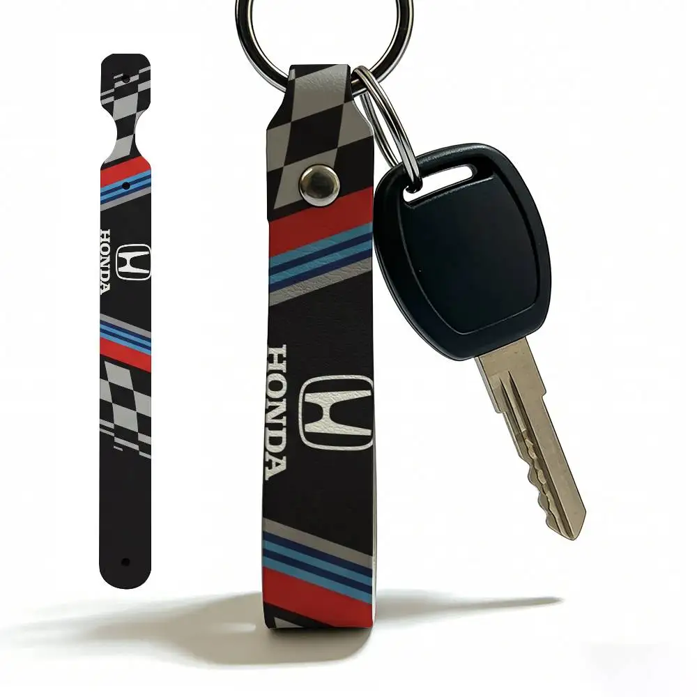 FOR HONDA RACING RIDE PU Leather Keychain Minimalist Key Holder Durable Key Organizer Car Keys Bag Accessories Gift