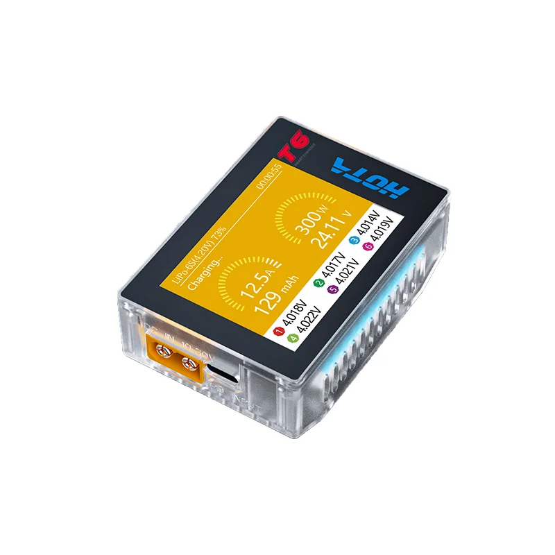 HOTA T6 Smart Charger  DC/PD Dual Input 300W 2.4IPS Supports XT60 and TYPE-C Interfaces Compatible  PD3.0 FPV RC Battery Charger thumbnail 6