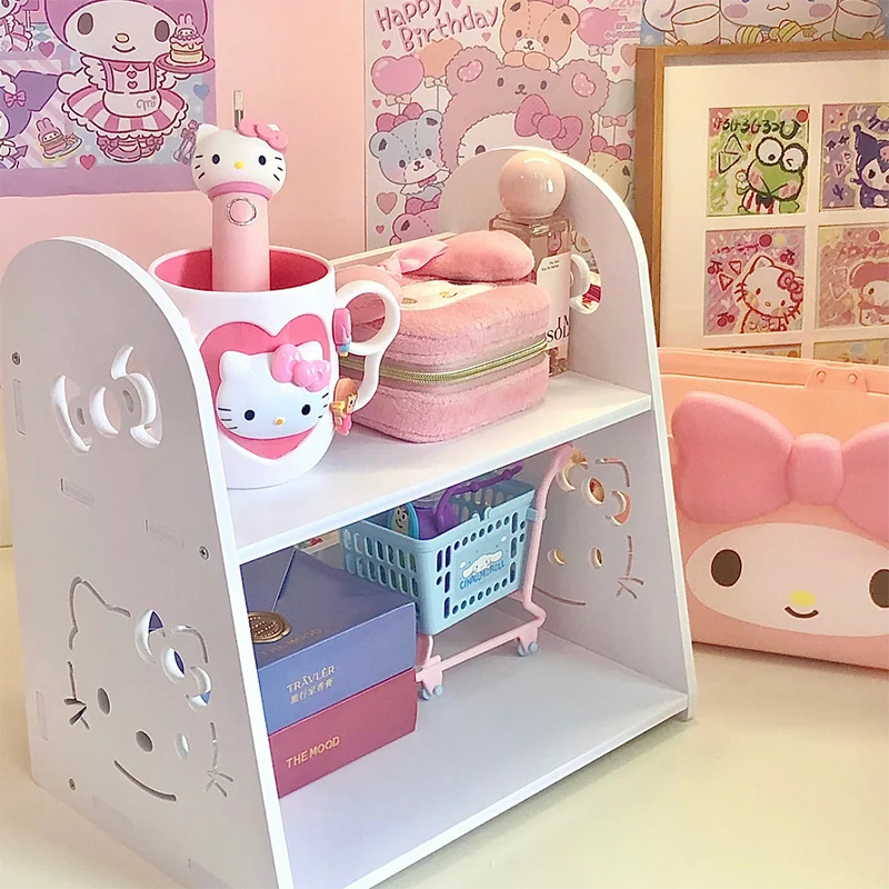 

Kawaii Sanrio DIY книжная полка из мультфильма Hello Kitty Cinnamoroll аниме стеллаж для хранения настольный органайзер коробка для игрушек креативный подарок для детей