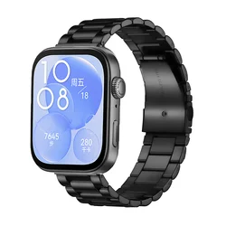 Premium Stainless Steel Bracelet Replacement Wristband for Huawei Fit 3 pro (Black and tool)