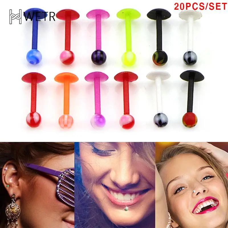 

20 шт./компл. модные штанга для языка кольцо акриловые УФ пирсинг ювелирные изделия для тела