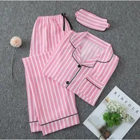 Sexy Sleepwear Women Plus Size Pink Striped Pajamas Bubble Crumpled Cotton Student Loungewear Long Sleeve Long Pants Nightwear - Image 6