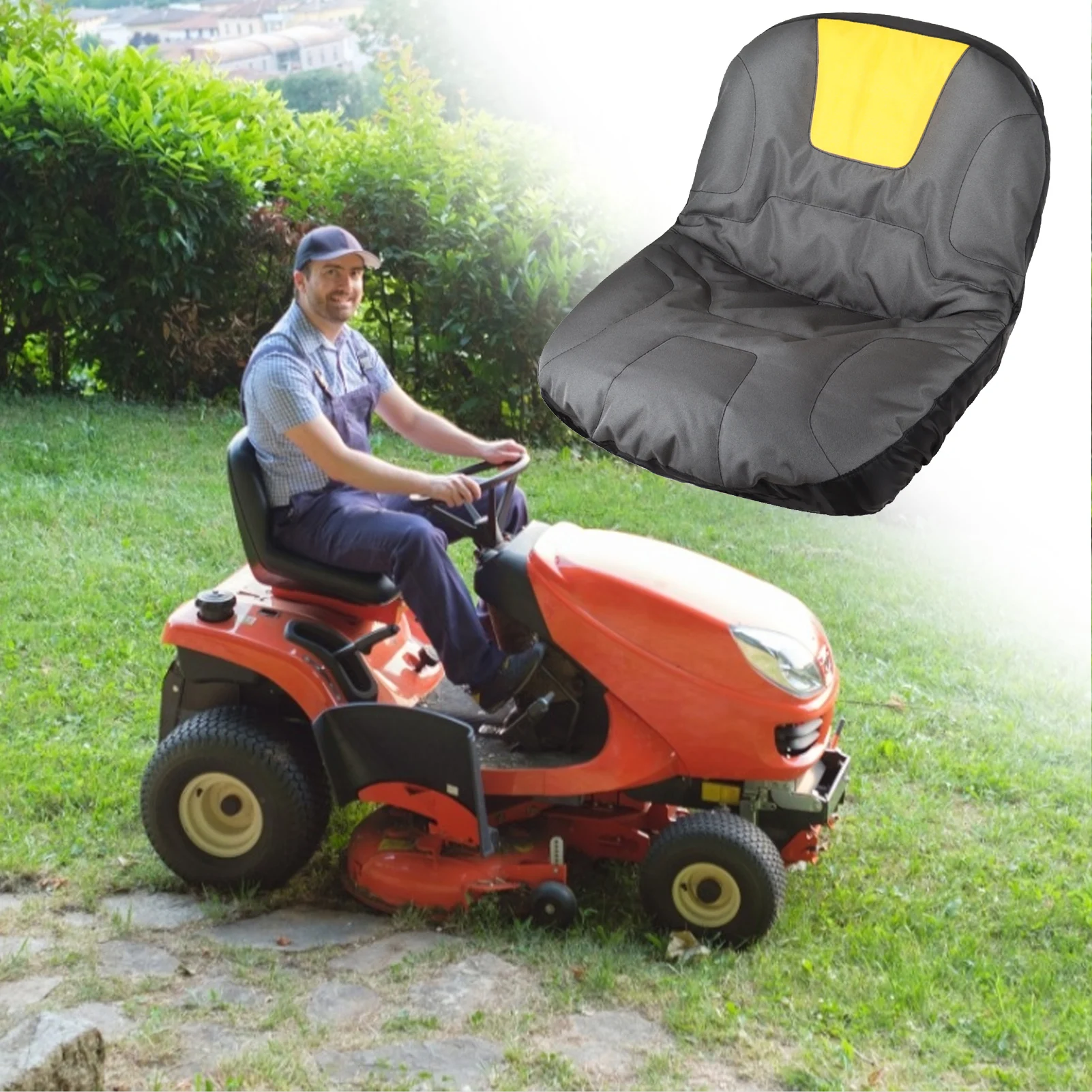Universal Riding Lawn Mower Tractor Seat Cover Comfortable Padded Comfort Pad With 2 Back Storage Pouch Durable 600D Oxford
