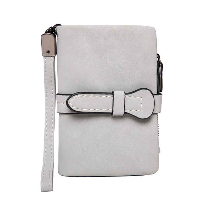 

Многофункциональный короткий кошелек, складной женский кошелек с ремнем, Матовый кожаный кошелек на молнии с ремешком