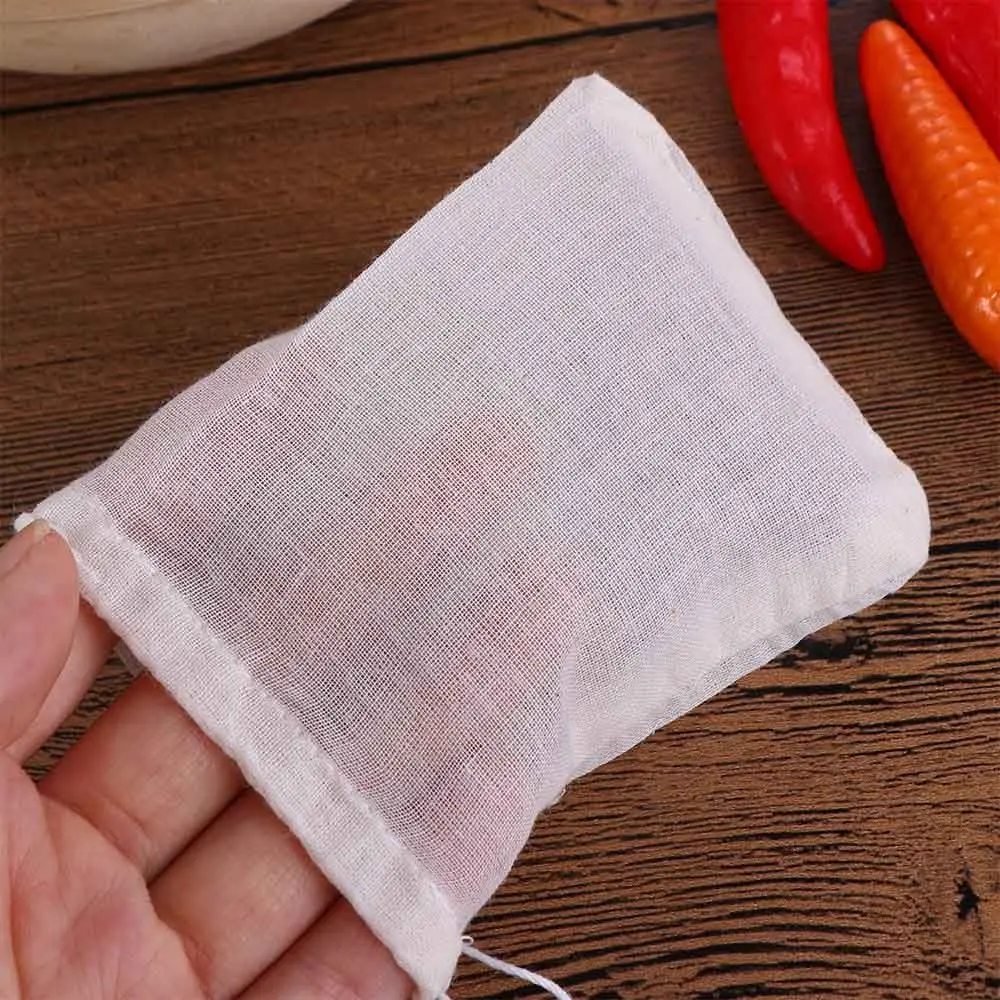 Reusable Natural Unbleached Portable Tea Filter Sachet Bag Muslin Bag Cotton Pouch Drawstring Bags 4