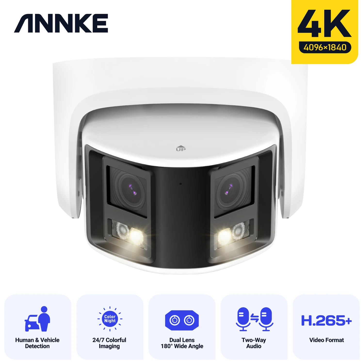 Annke 4K Camera Security Panoramic Dual Lens Human Detect Auto Track Two Way Audio Ip Camera Dual Lens Poe 180 ° Ampio Angolo Di Visione