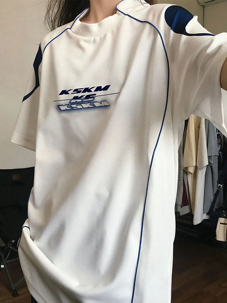 

HOUZHOU Cyber Y2k Women T-shirts Oversized Vintage Grunge Techwear Short Sleeve Tees Harajuku Streetwear Casual BF White Tops