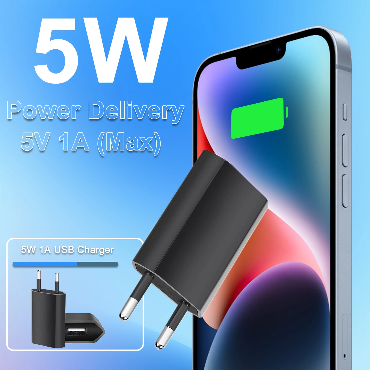 Universal 5V 1A USB Wall Charger with EU Plug - Available in 1/3/5 Pack Options