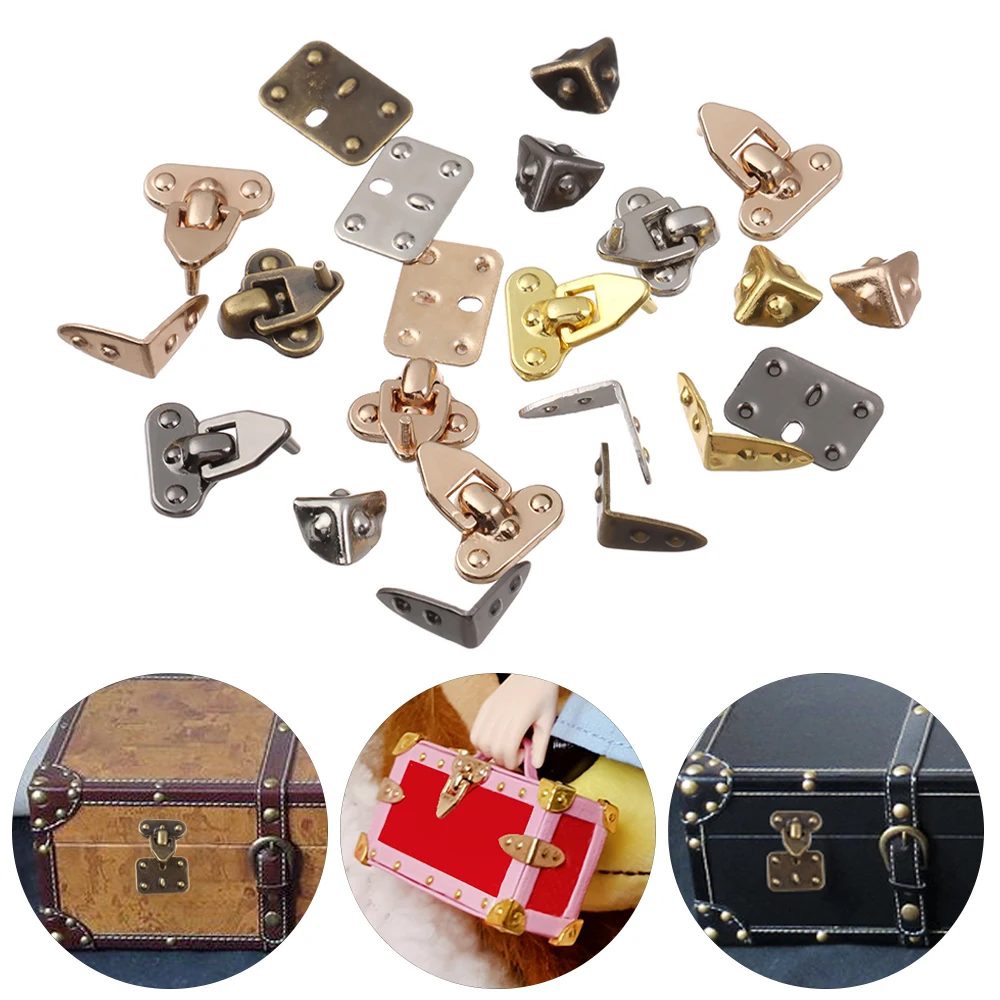 Mini Metal Crafts Doll Suitcase Box Case Corner Protector Luggage Trunk Lock Box Accessories Doll Bags Parts DIY Supplies 4Pcs