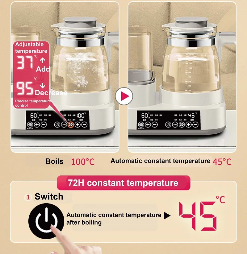 1.3L Smart Electric Kettle Baby Milk Regulator Multifunction Keep Warm Bottle Sterilizer 2-in-1 Machine Warm Milk Kettle 220V 3