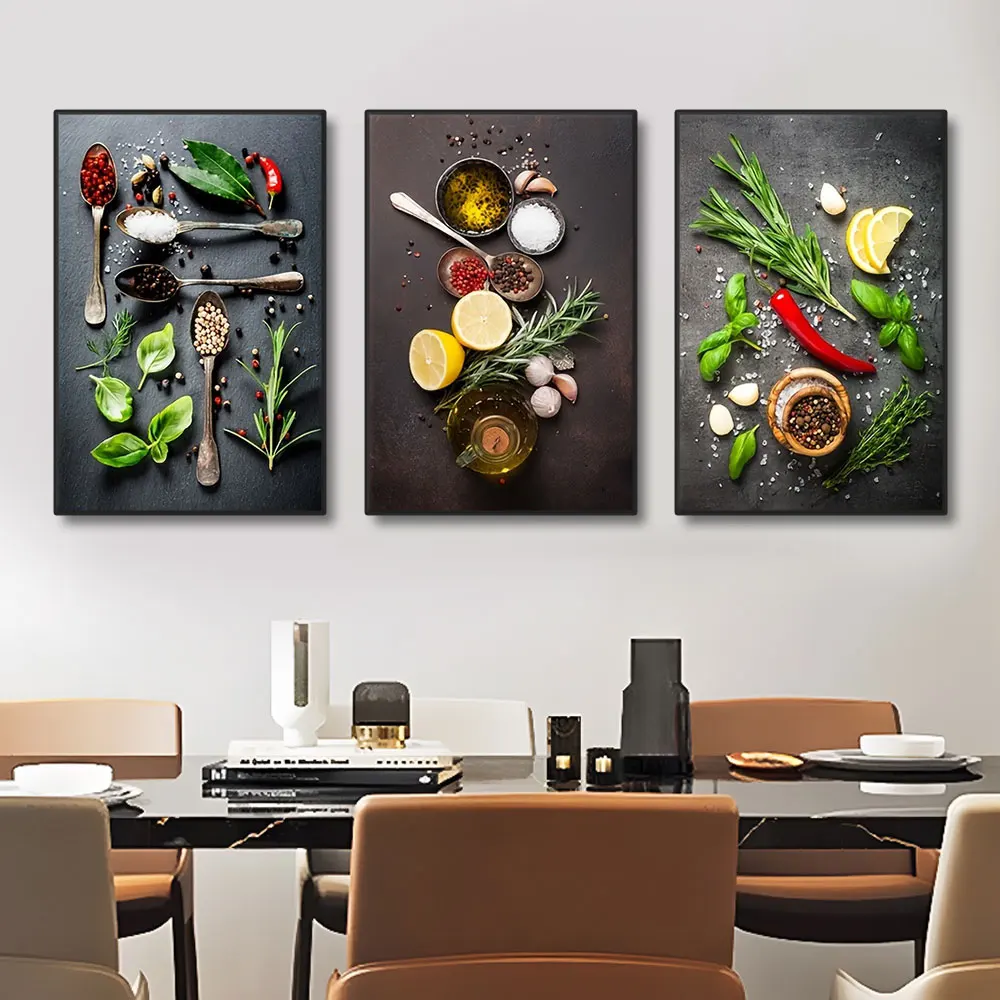 3 panels condiments in the kitchen wall art canvas... 3pcs Kitchen Theme Mix Herb And Spices Canvas Art Poster Impressionist ...