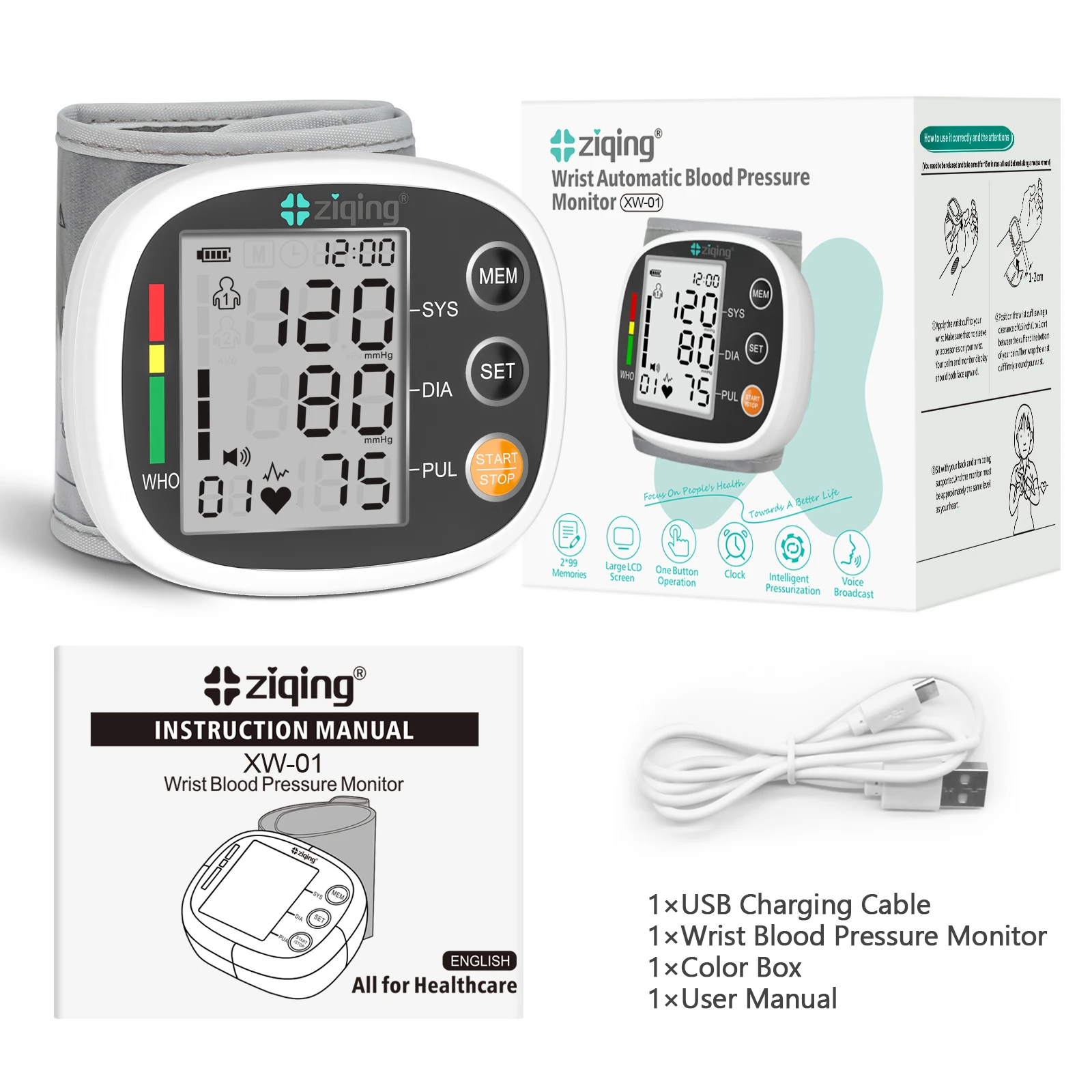 Portable Wrist Blood Pressure Monitor Voice Automatic Digital